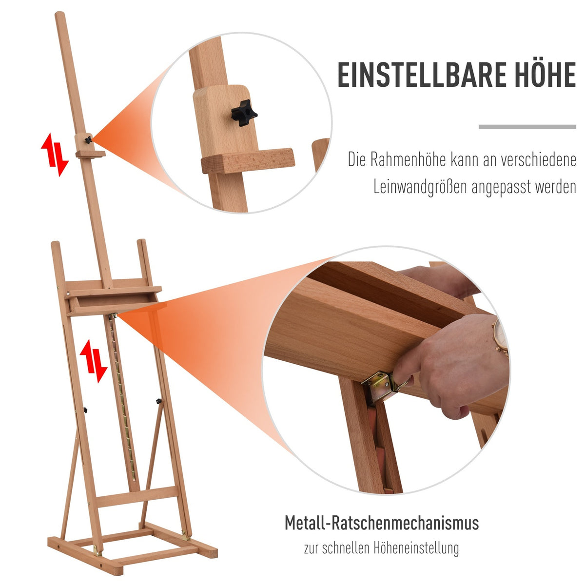 Easel Studio Easel Made Of Beech Wood, Height And Angle Adjustable, With Storage Compartment, Natural, 53X50.5X171-230Cm