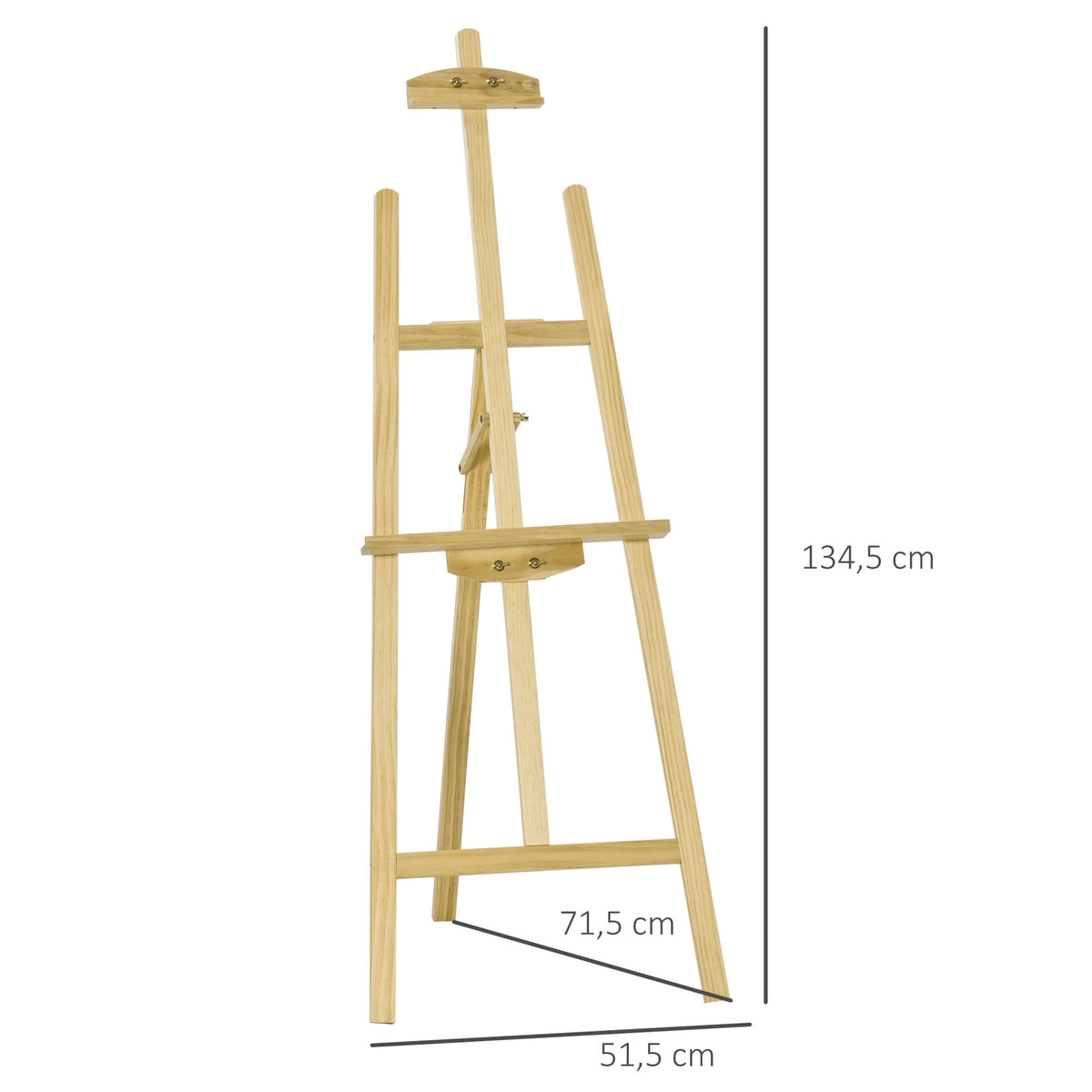 Easel Studio Easel Made Of Pine Wood, 90° Adjustable, Natural, 51.5X71.5X134.5Cm