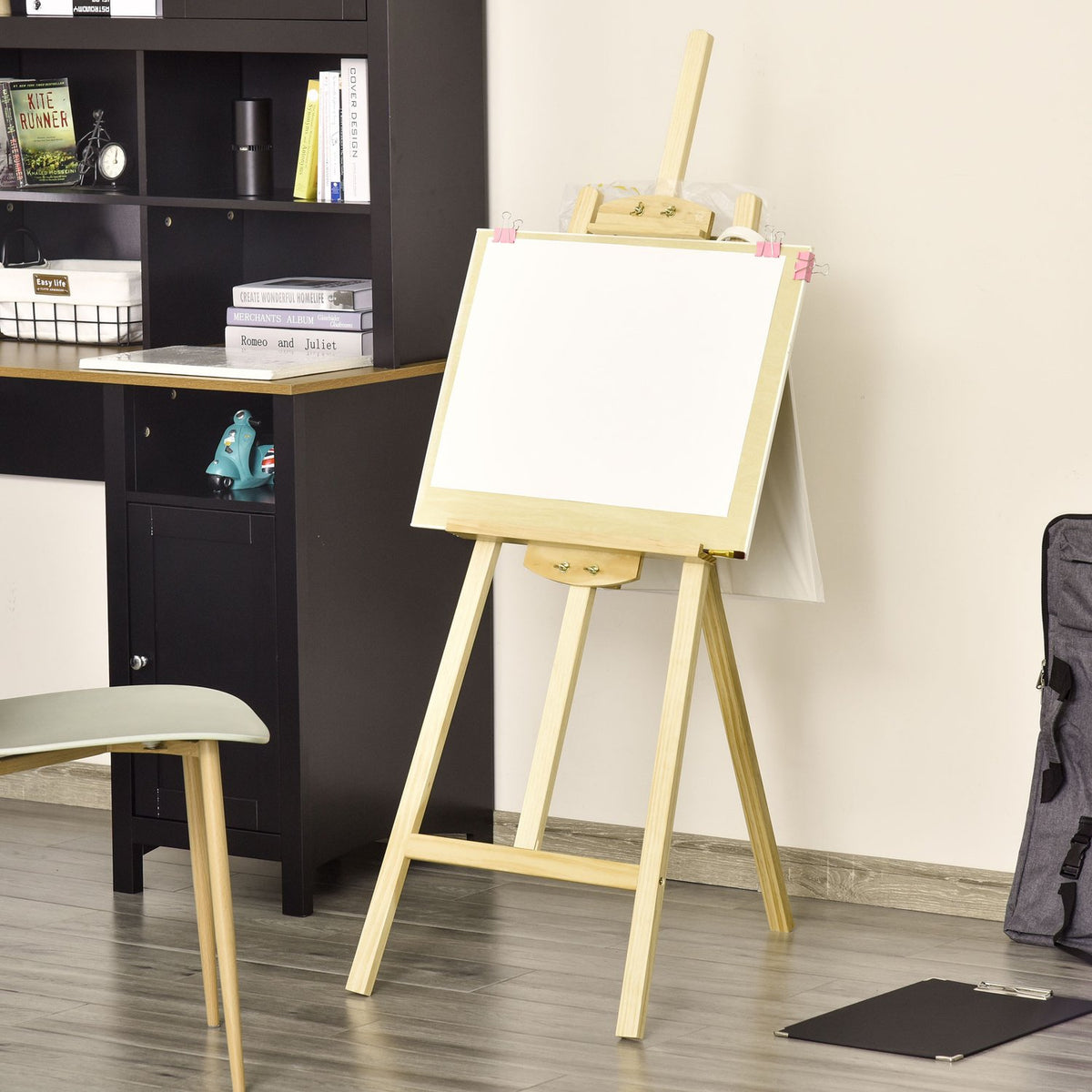 Easel Studio Easel Made Of Pine Wood, 90° Adjustable, Natural, 51.5X71.5X134.5Cm