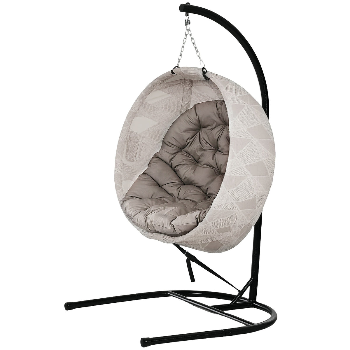 Egg Shaped Outdoor Hanging Chair, Foldable Hanging Swing with Cup Holder, Removable Washable Seat, U Frame, Hammock for 1 Person, Swing Chair for Patio, Garden, Sand