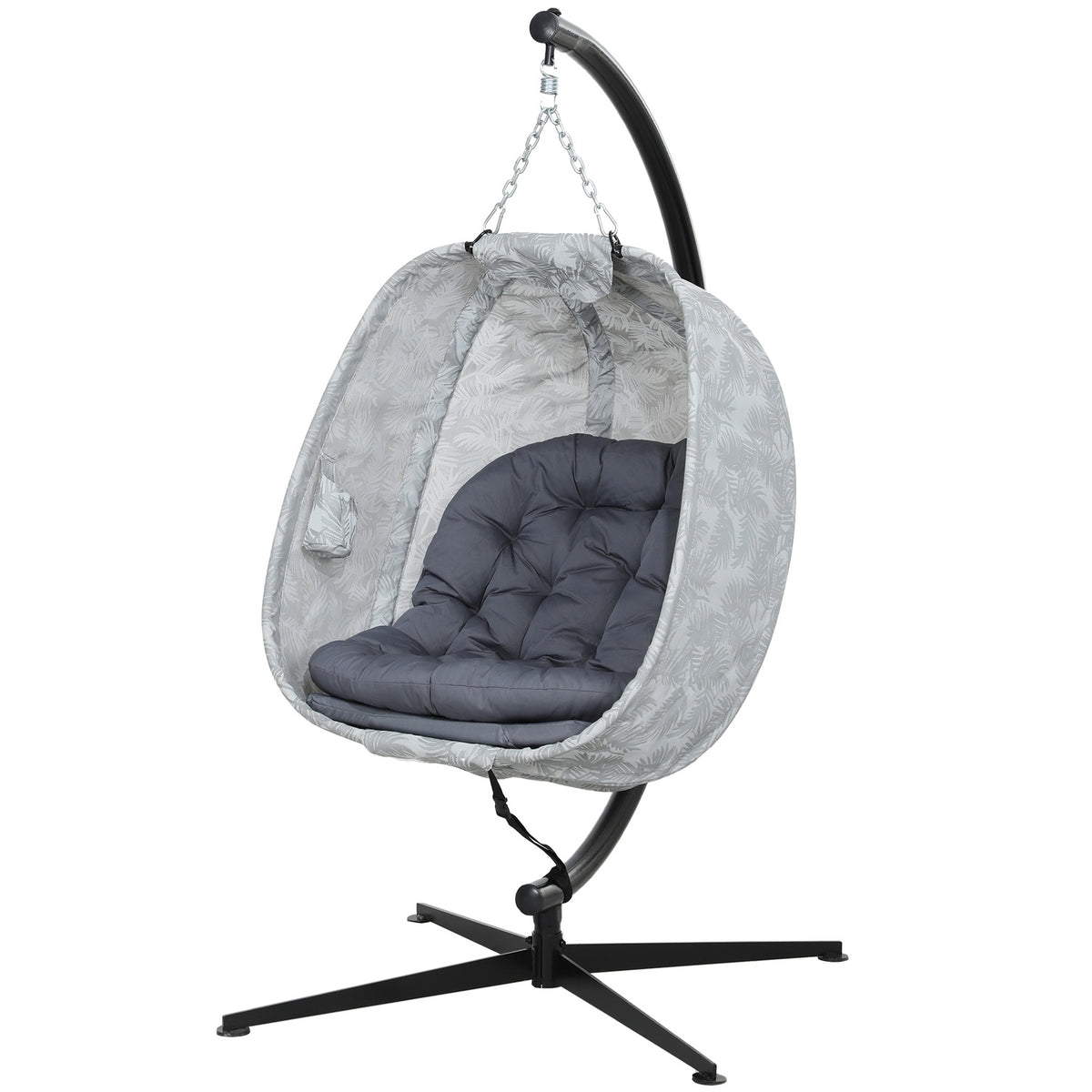 Egg-shaped hanging chair for outdoor use, foldable hanging swing with frame, seat cushions, hammock for 1 person, swing chair indoor outdoor, patio, garden, gray