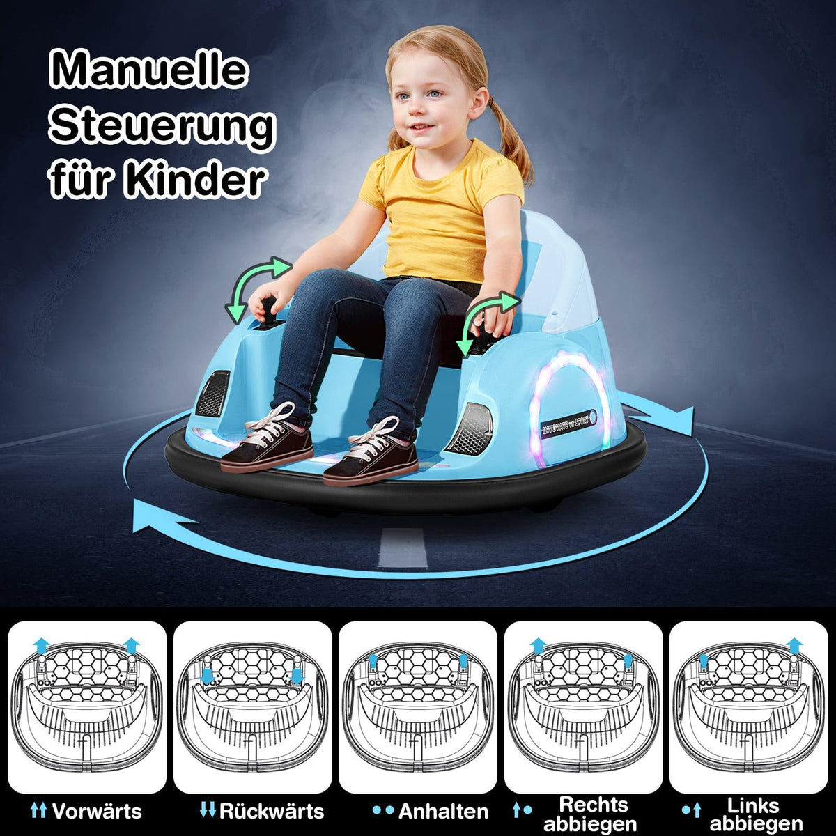 Electric 12V Kids Bumper Car with Remote, 360 Spin, Blue