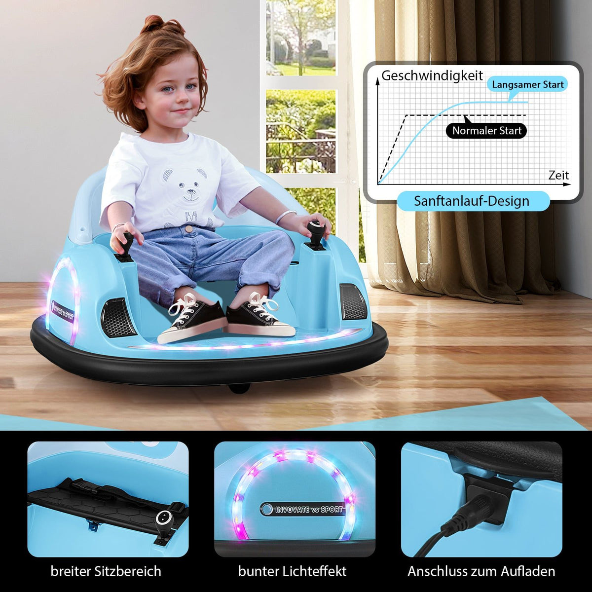 Electric 12V Kids Bumper Car with Remote, 360 Spin, Blue