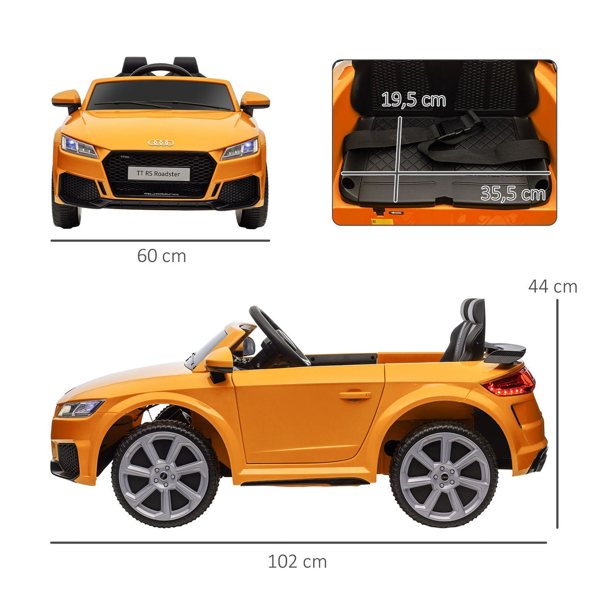 Electric Car Children'S Car Electric Children'S Vehicle With 2.4 G Remote Control, Mp3 Connection, Headlight, Up To 3 Km/H, For 3-5 Years, Yellow
