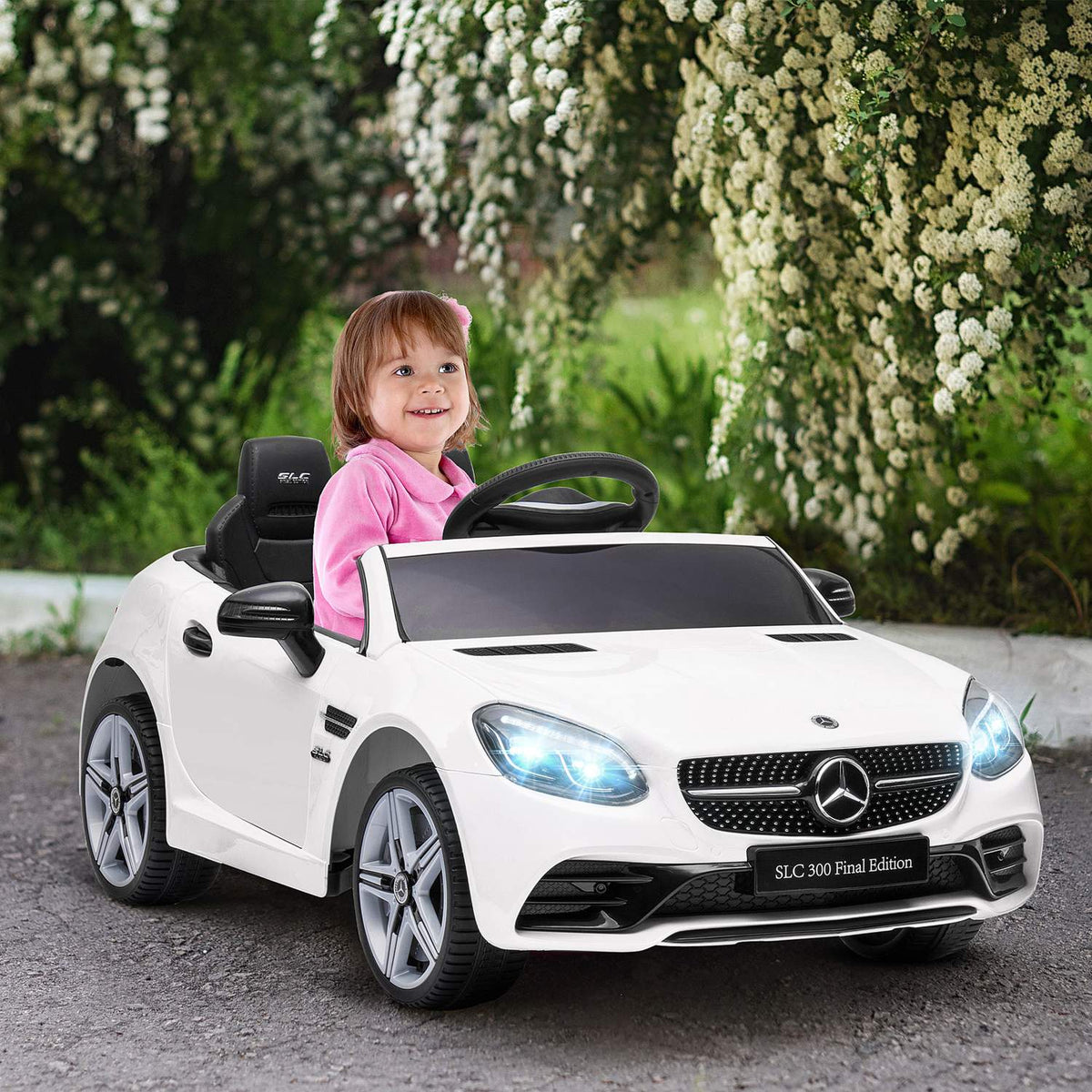 Electric Car For Children Ages 3 And Up, Children'S Vehicle With Remote Control, Children'S Car With Led Headlights, Seat Belt, Horn, Music, White