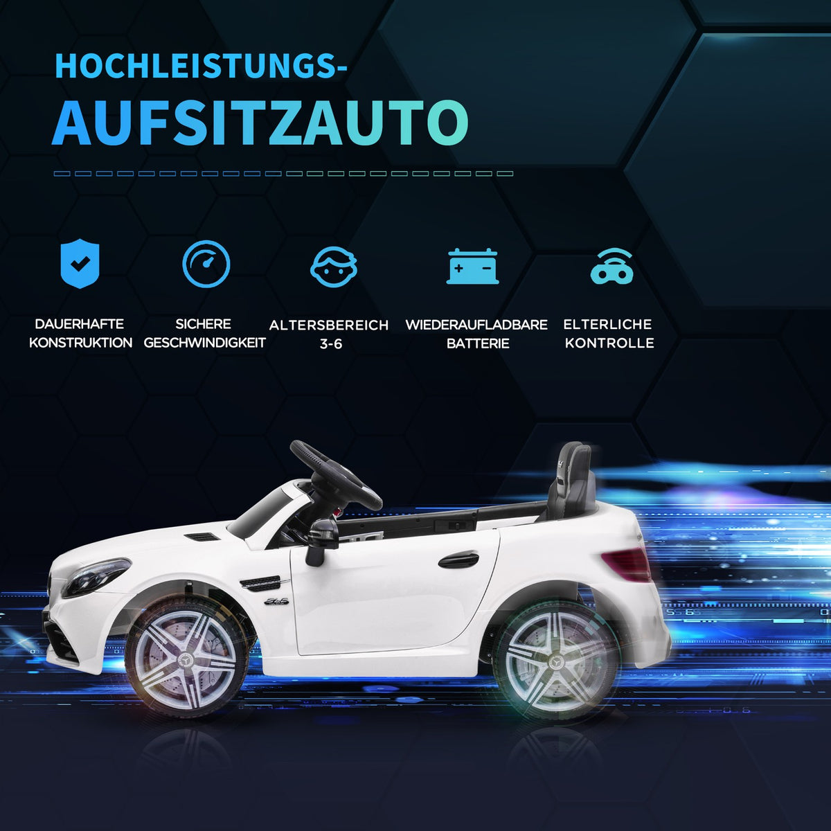 Electric Car For Children Ages 3 And Up, Children'S Vehicle With Remote Control, Children'S Car With Led Headlights, Seat Belt, Horn, Music, White