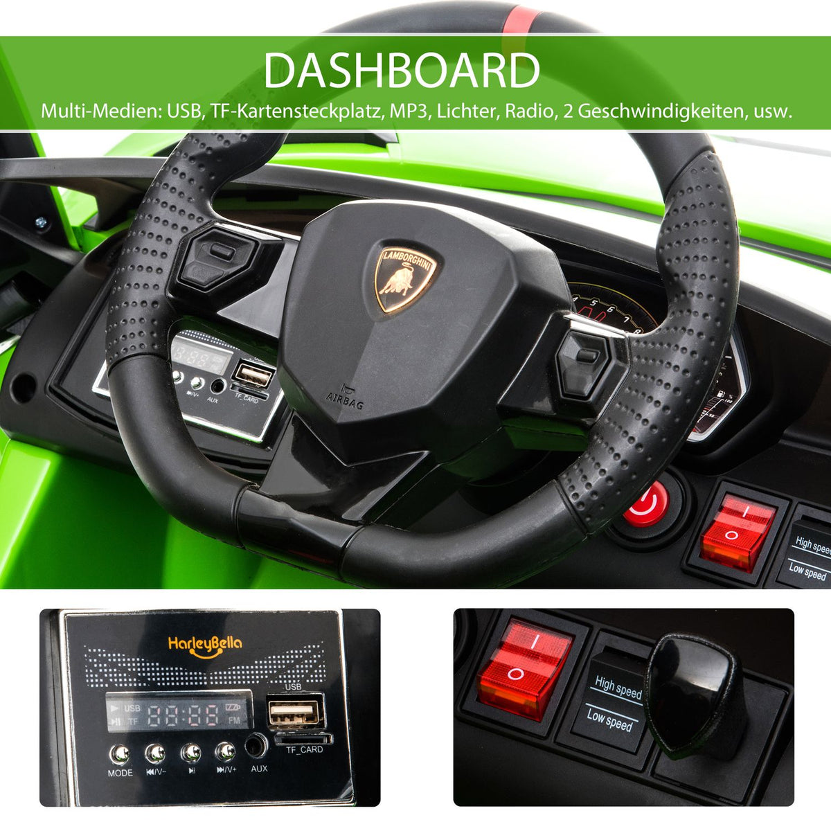 Electric Car Lamborghini Children'S Electric Car, 3-8 Years, With Remote Control, 2 X 550 Motors, Mp3/Usb, Light & Music