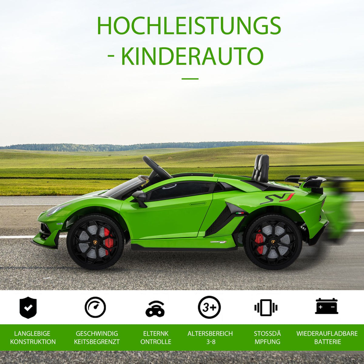 Electric Car Lamborghini Children'S Electric Car, 3-8 Years, With Remote Control, 2 X 550 Motors, Mp3/Usb, Light & Music