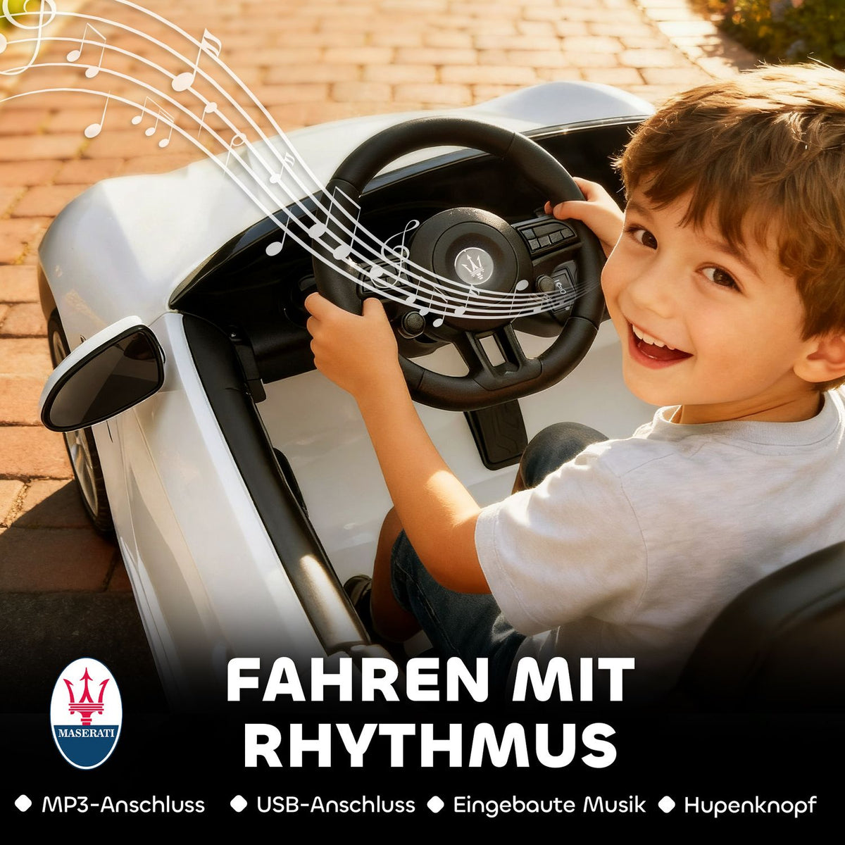 Electric Car for Kids, 2-Seater, 12V, Remote, LED, White