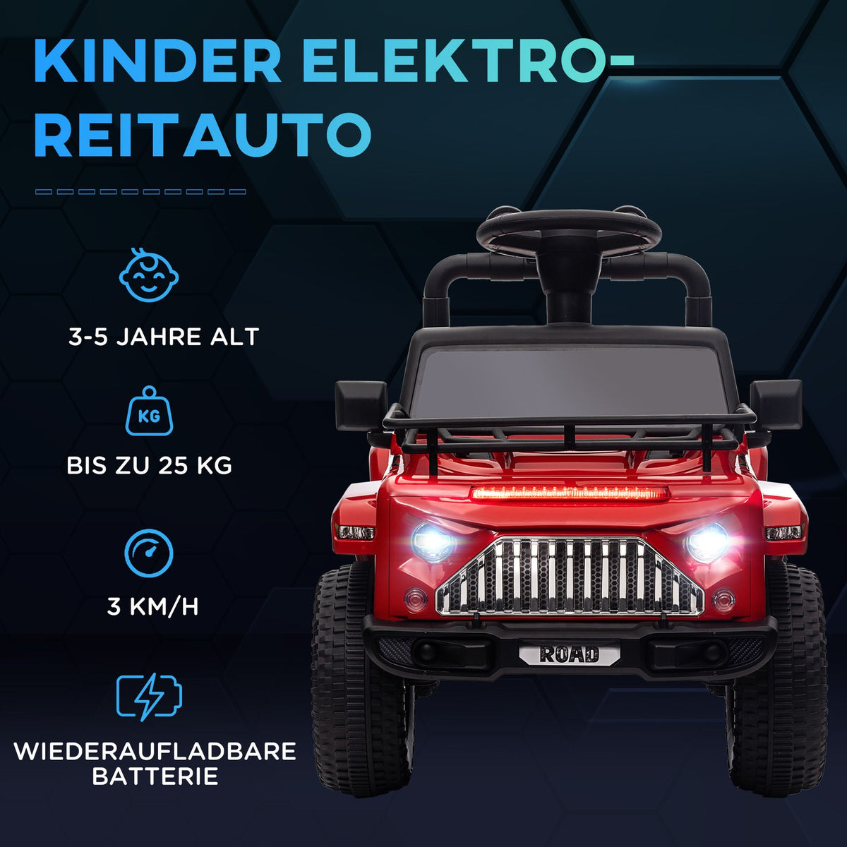 Electric Children'S Car, Off-Road Vehicle With Music Connection, With Storage Space, Headlights, Horn, 3 Km/H, Electric Children'S Vehicle For 3-5 Years