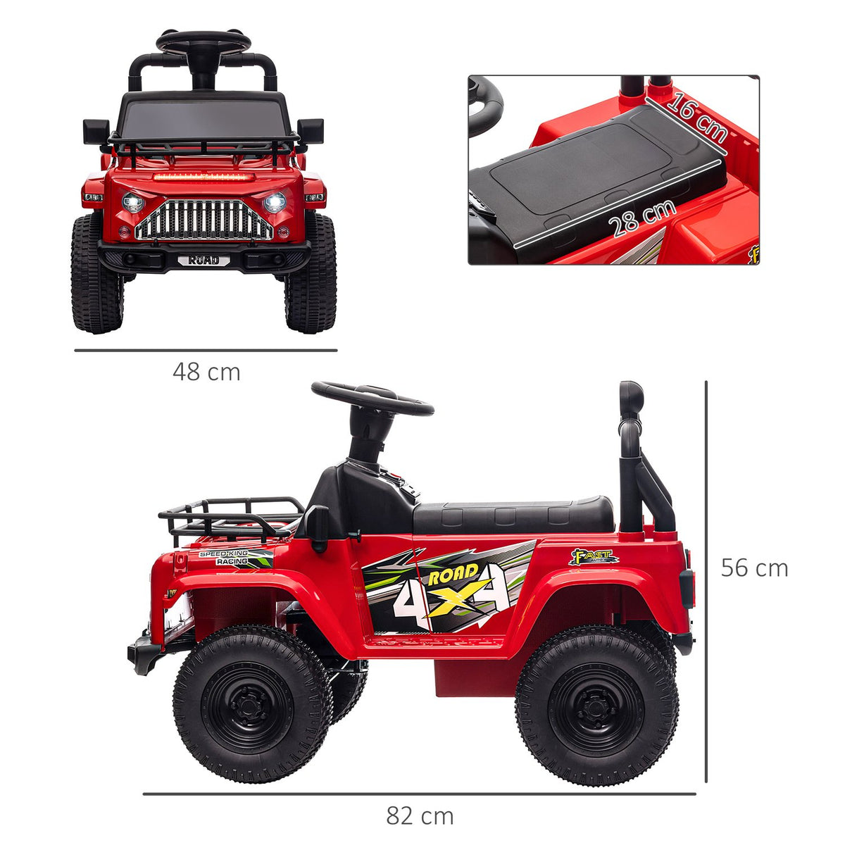 Electric Children'S Car, Off-Road Vehicle With Music Connection, With Storage Space, Headlights, Horn, 3 Km/H, Electric Children'S Vehicle For 3-5 Years