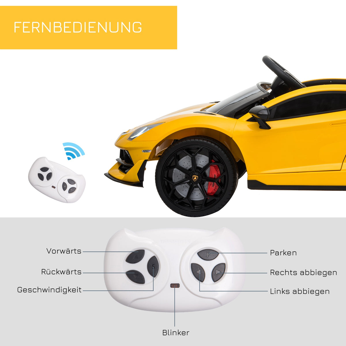 Electric Children'S Car With Remote Control Lamborghini Svj Licensed For 3-8 Years 2 X 550 Motors Mp3/Usb Light Music Yellow 123 X 66.5 X 45.5 Cm