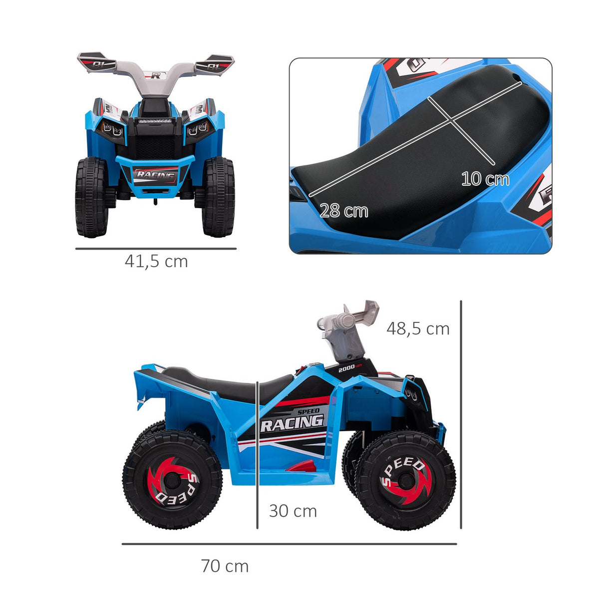 Electric Children'S Quad, Mini Electric Quad With Forward And Reverse Functions, 6 V Electric Vehicle For Children 1.5-3 Years, 2.5 Km/H, Blue