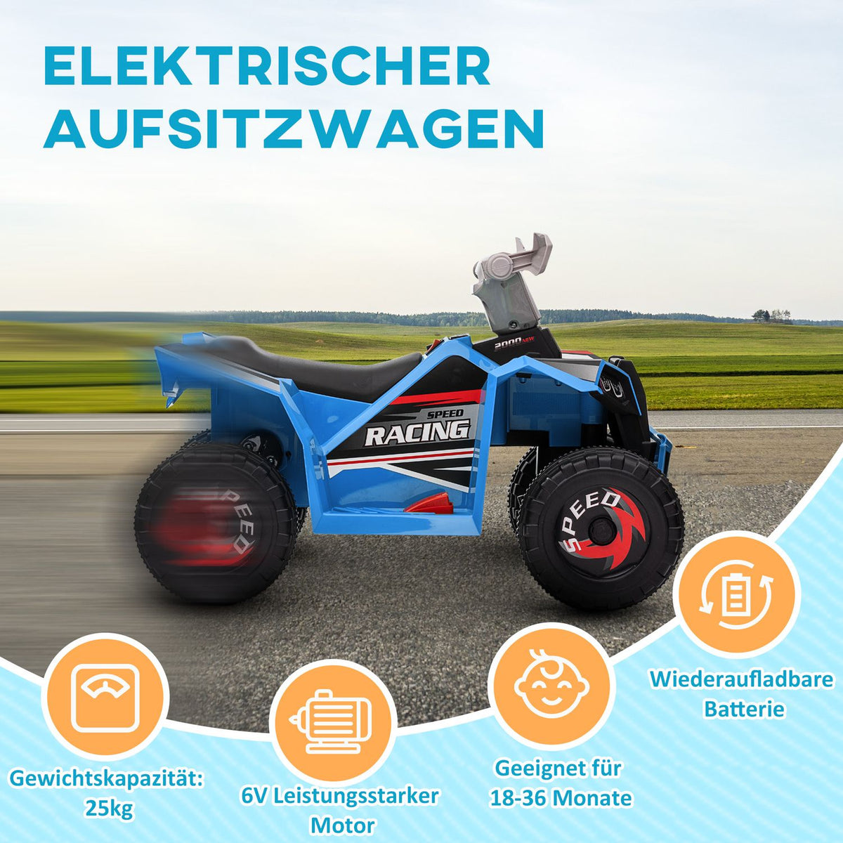 Electric Children'S Quad, Mini Electric Quad With Forward And Reverse Functions, 6 V Electric Vehicle For Children 1.5-3 Years, 2.5 Km/H, Blue