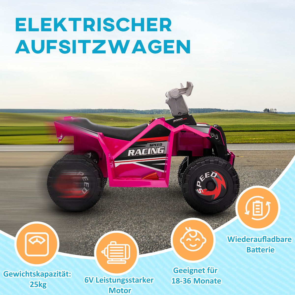 Electric Children'S Quad, Mini Electric Quad With Forward And Reverse Functions, 6 V Electric Vehicle For Children 1.5-3 Years, 2.5 Km/H, Pink