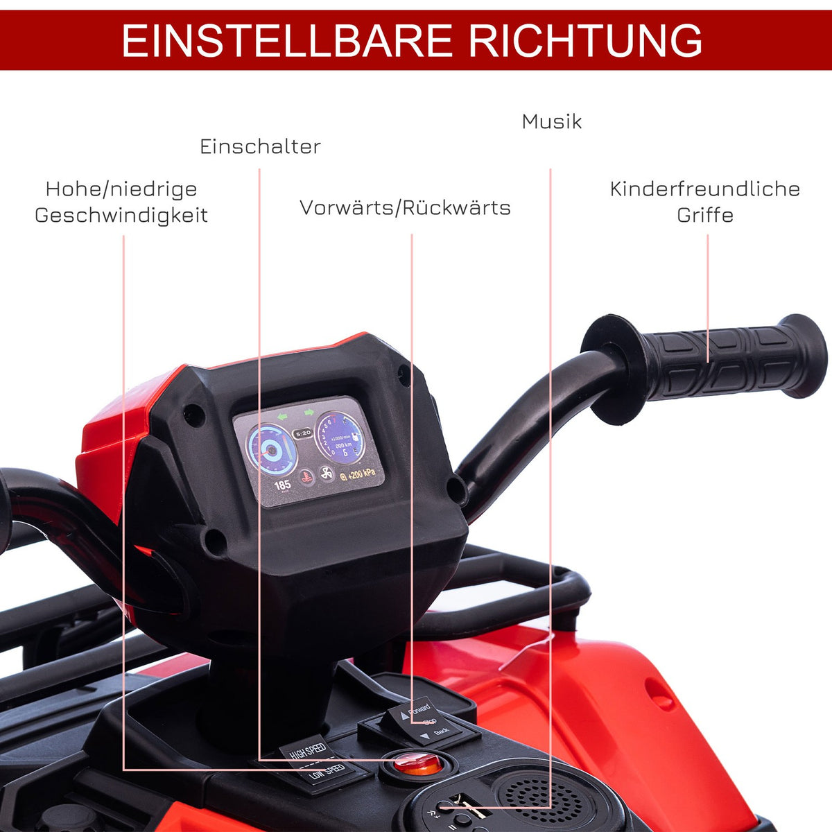 Electric Children'S Quad With Led And Music, Electric Car, Children'S Vehicle For Children Aged 3 And Over, Children'S Motorcycle, Black + Red, 88 X 45 X 50 Cm
