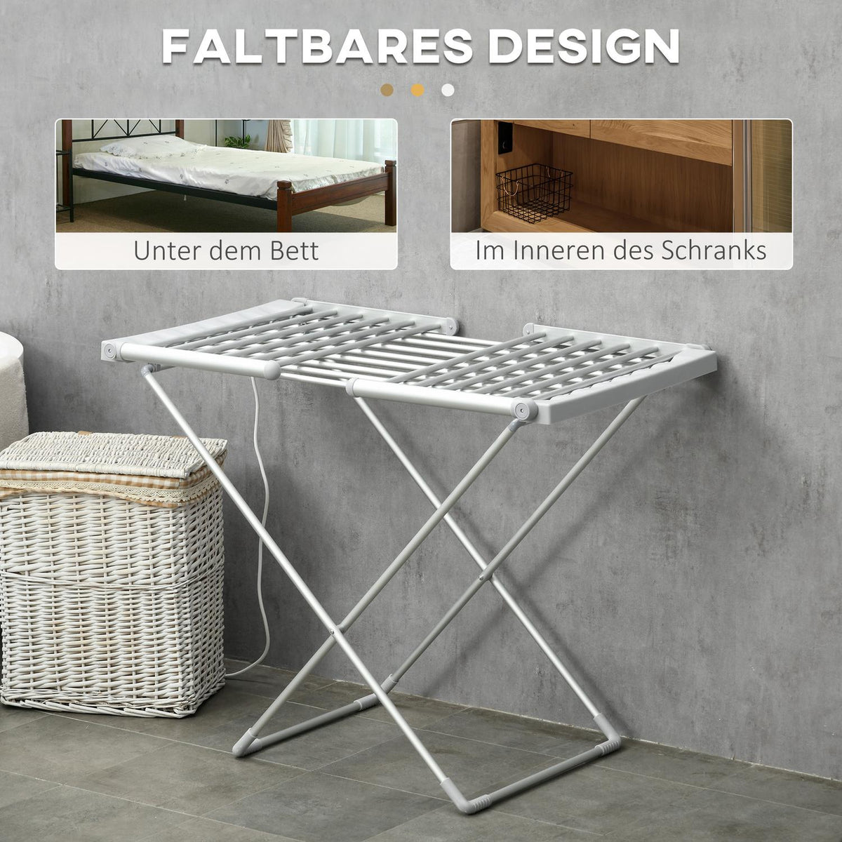 Electric Clothes Airer Heated Clothes Airer Foldable Clothes Dryer Adjustable Temperature Aluminum 144 x 53 x 91 cm