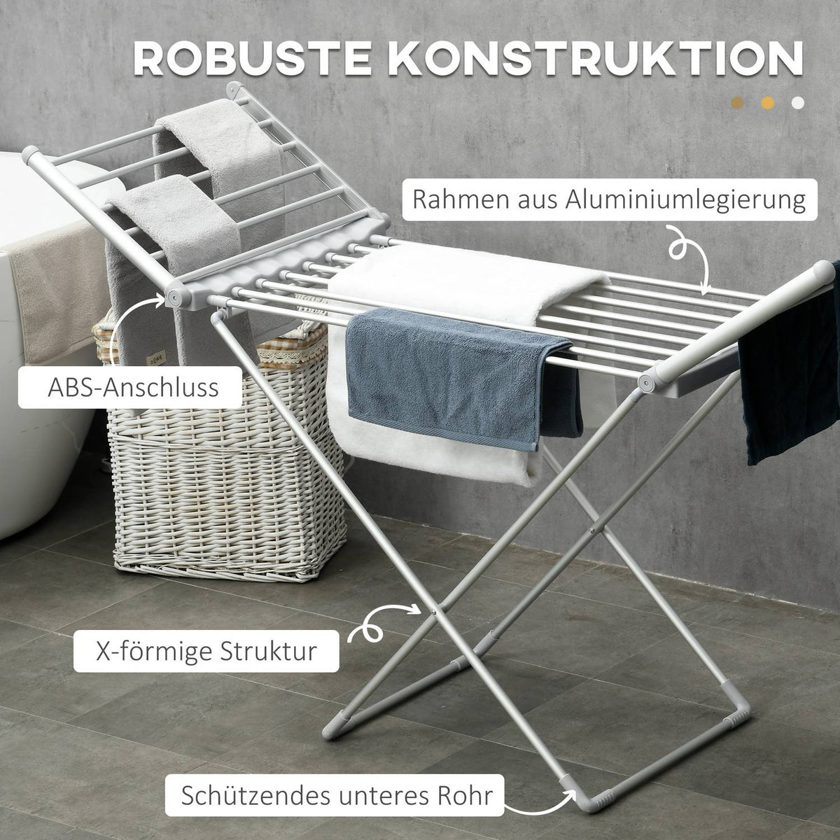 Electric Clothes Airer Heated Clothes Airer Foldable Clothes Dryer Adjustable Temperature Aluminum 144 x 53 x 91 cm