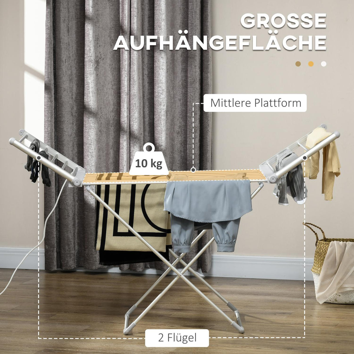 Electric Clothes Airer Heated Clothes Airer Foldable Clothes Dryer Adjustable Temperature Aluminum 144 x 53 x 91 cm
