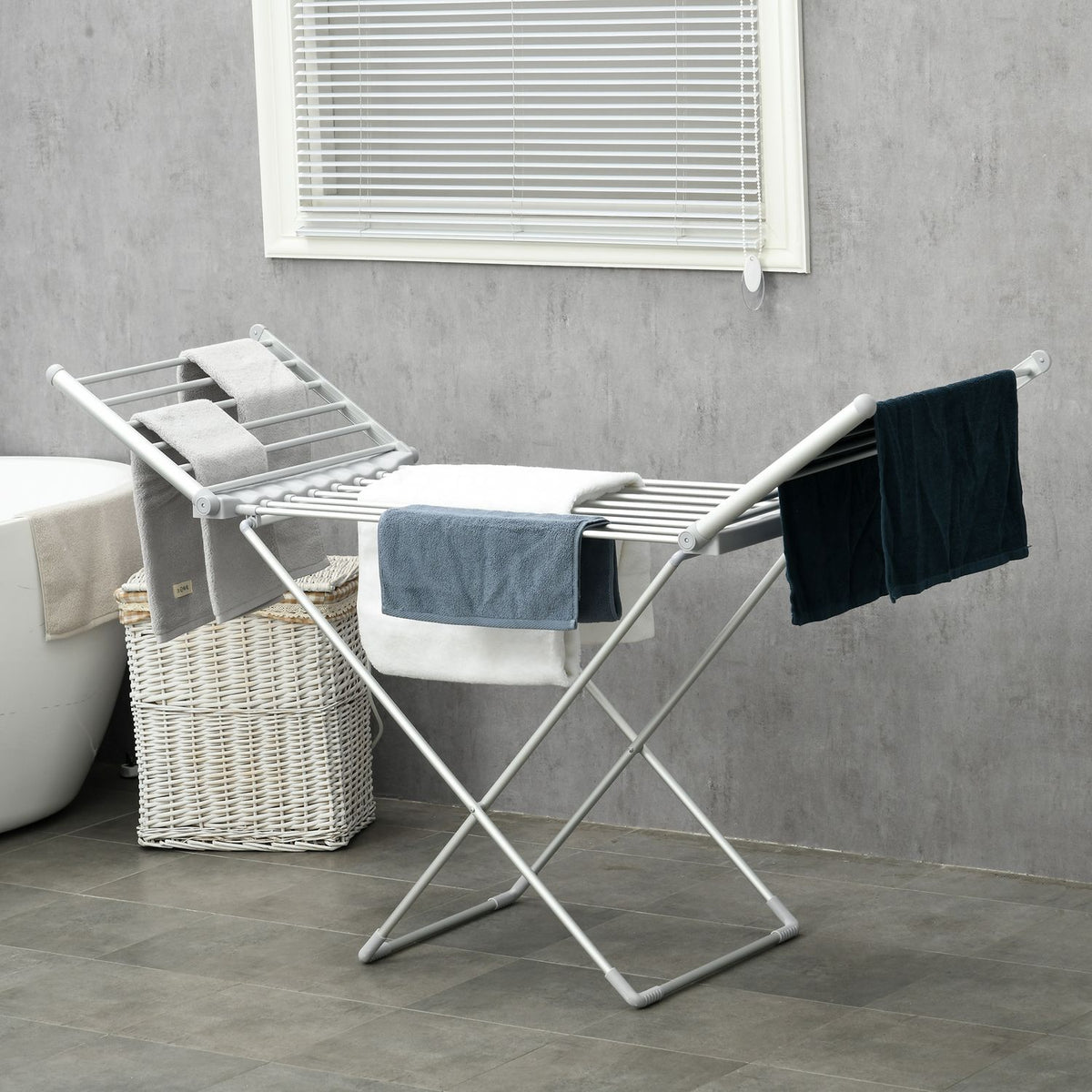 Electric Clothes Airer Heated Clothes Airer Foldable Clothes Dryer Adjustable Temperature Aluminum 144 x 53 x 91 cm