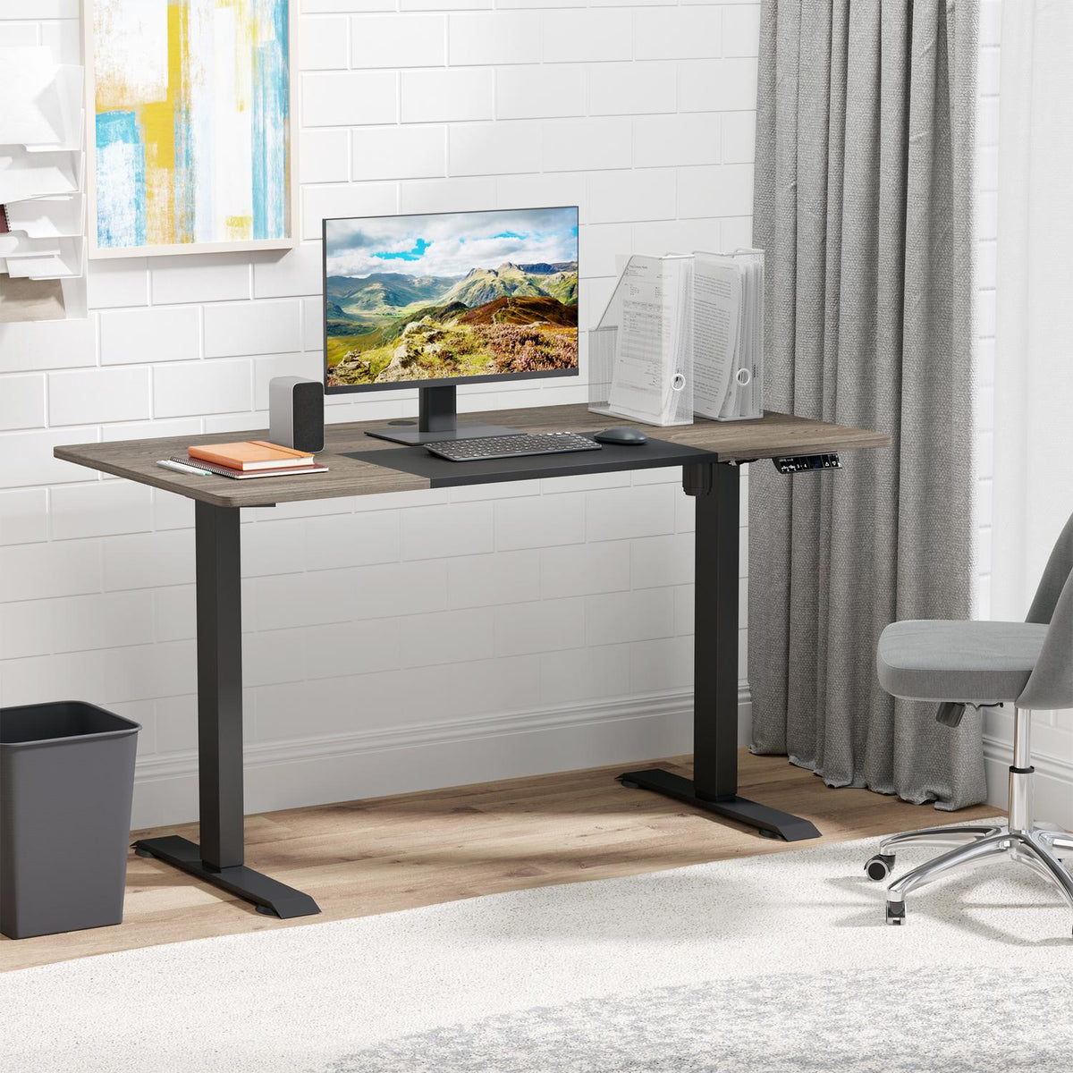 Electric Desk Table Frame With Motor, Computer Desk, Height Adjustable, Standing Desk, Natural + Black, 140X70X72-116Cm