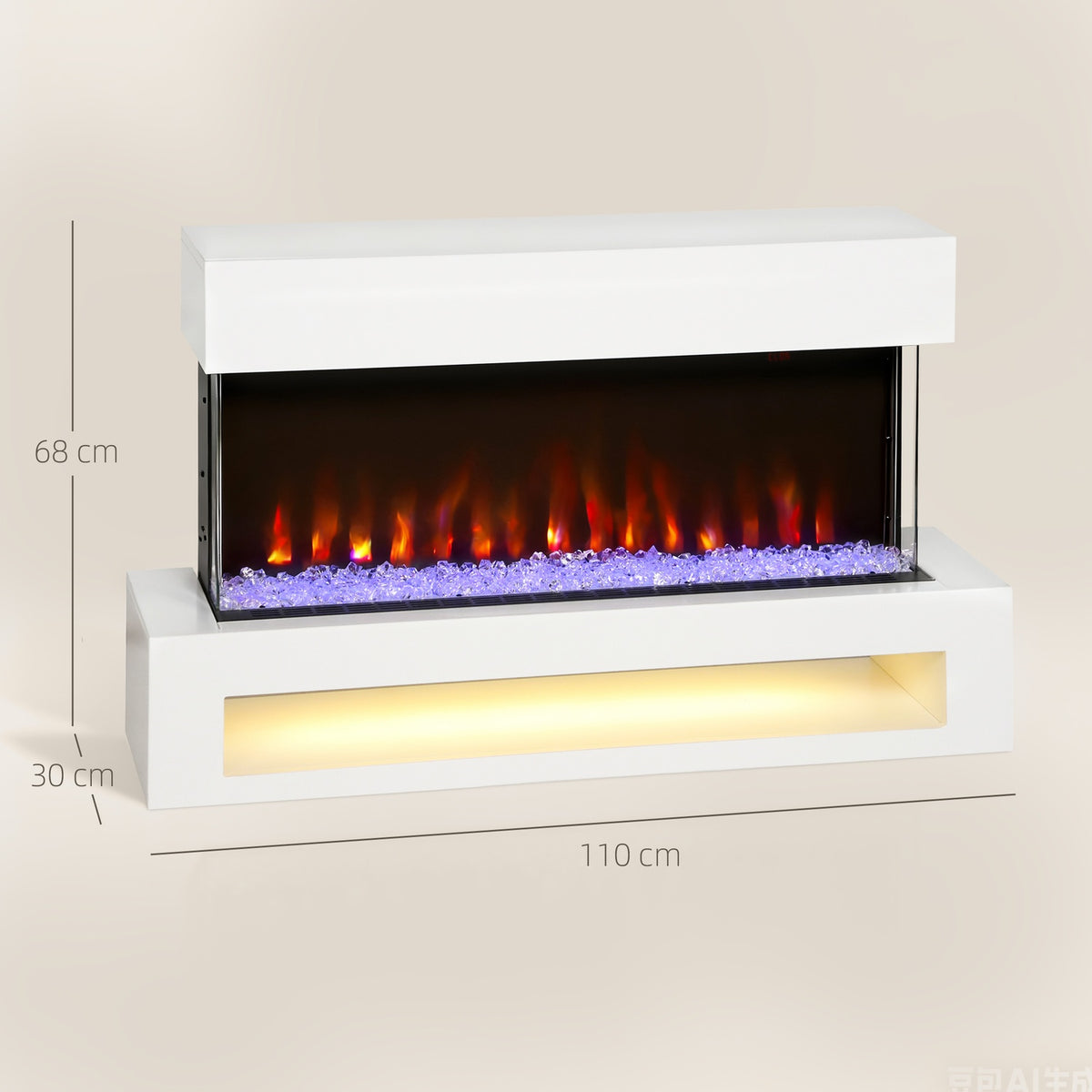 Electric Fireplace, 11 Flame Colors, 1000W/2000W, Remote
