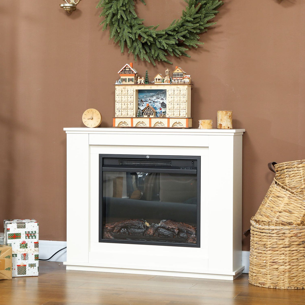 Electric Fireplace, 12 Flame Colors, Remote, Timer, Black