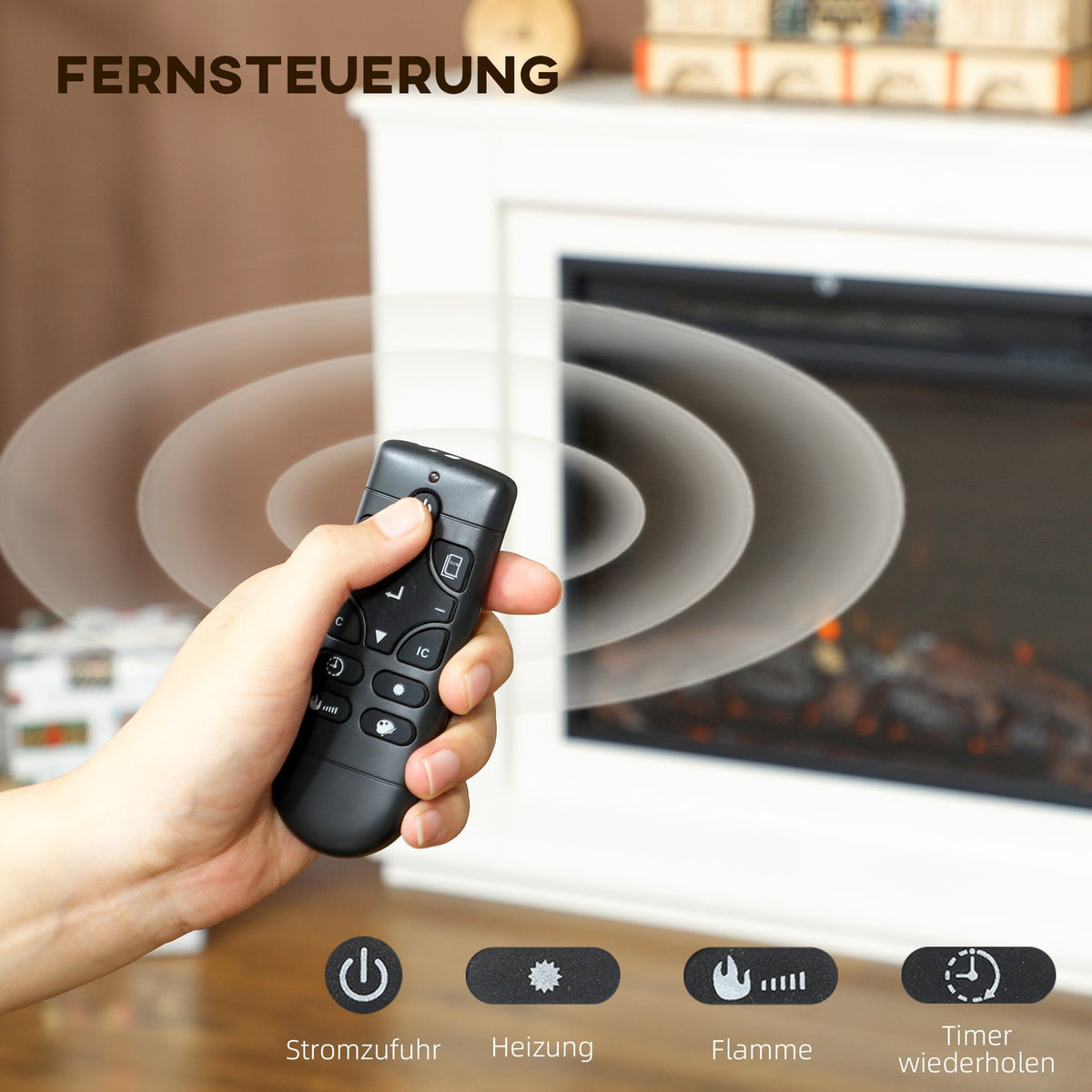 Electric Fireplace, 12 Flame Colors, Remote, Timer, Black