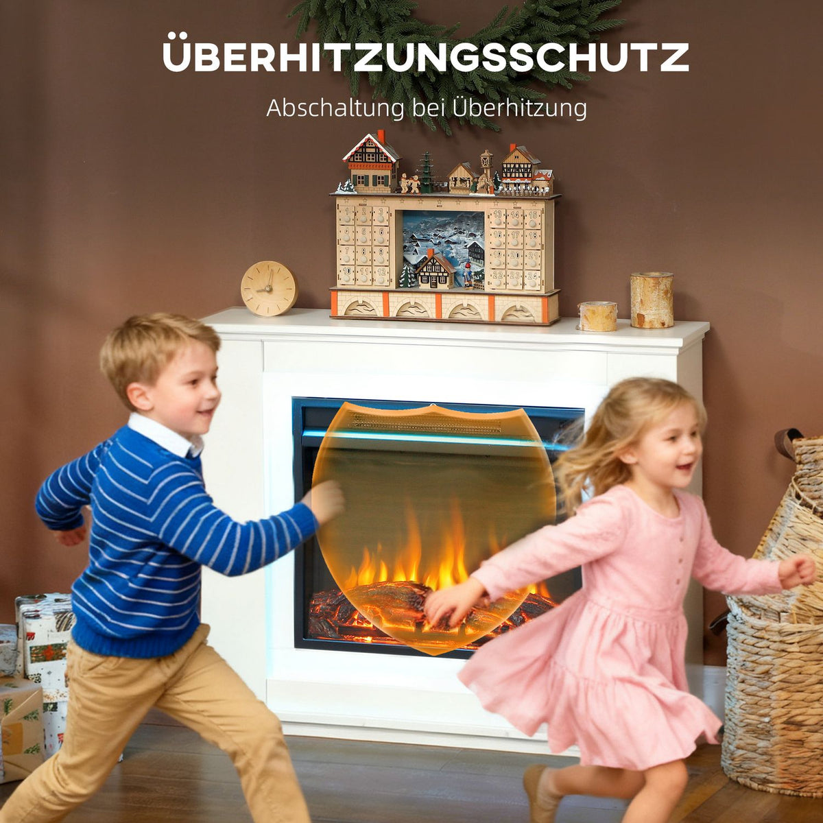Electric Fireplace, 12 Flame Colors, Remote, Timer, Black