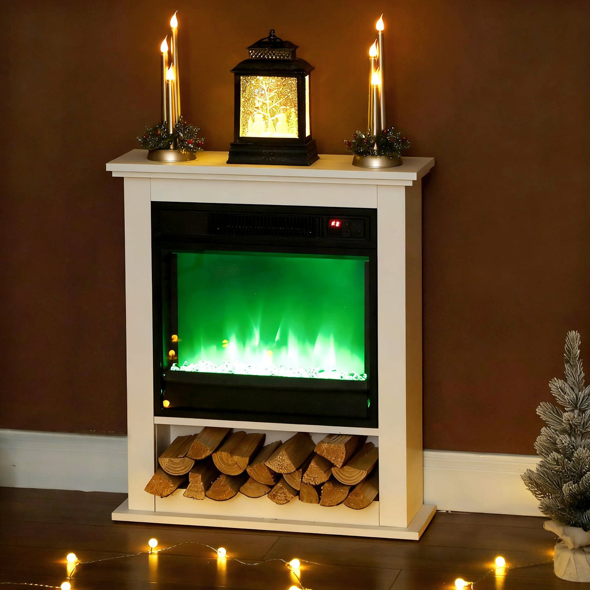Electric Fireplace, 1800W, 9 Flame Colors, Remote Control