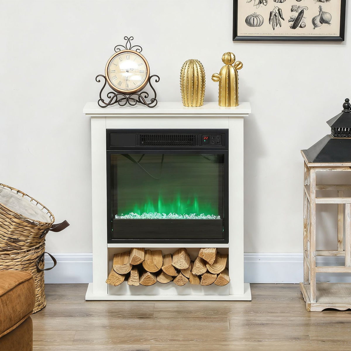 Electric Fireplace, 1800W, 9 Flame Colors, Remote Control