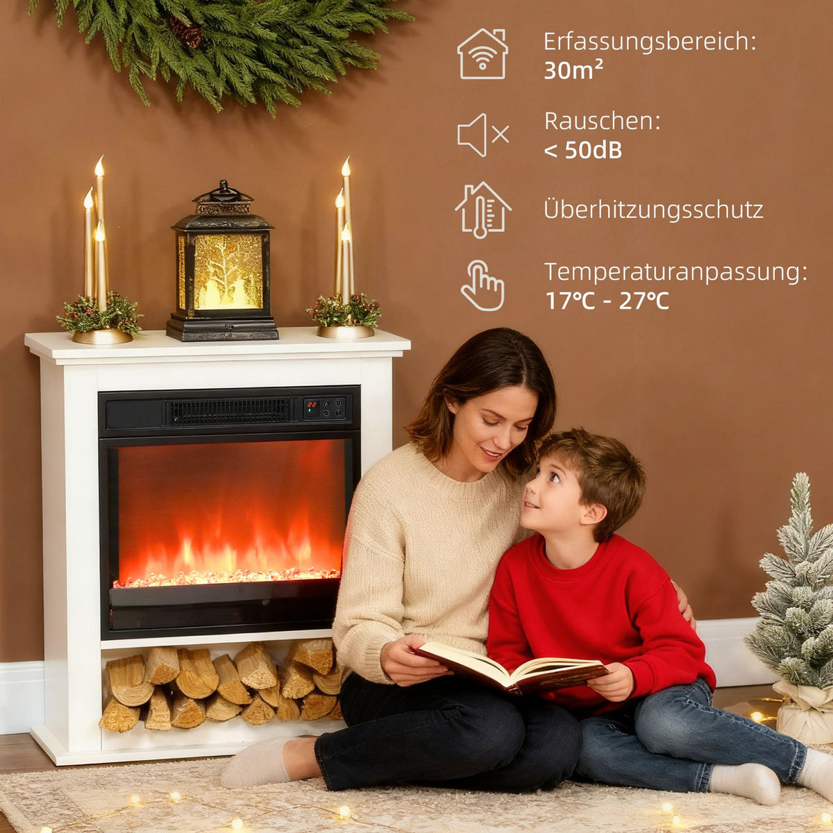 Electric Fireplace, 1800W, 9 Flame Colors, Remote Control