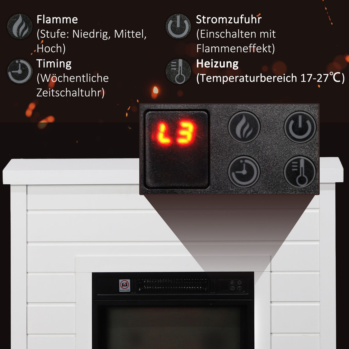 Electric Fireplace, 3D Flame Effect, Timer, Remote, White