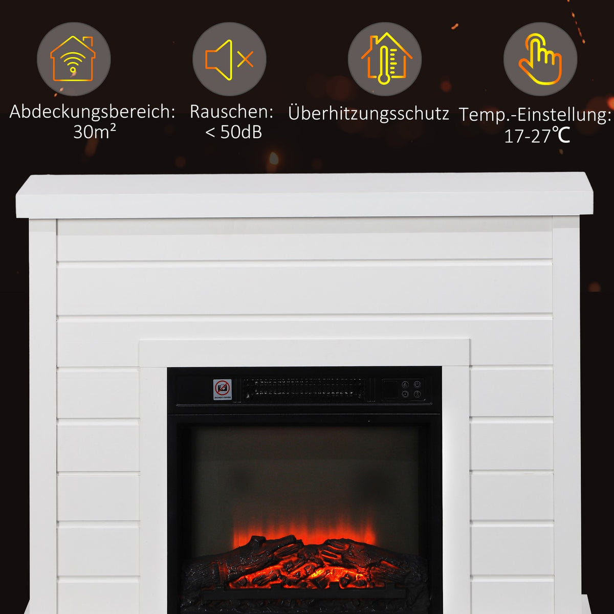 Electric Fireplace, 3D Flame Effect, Timer, Remote, White