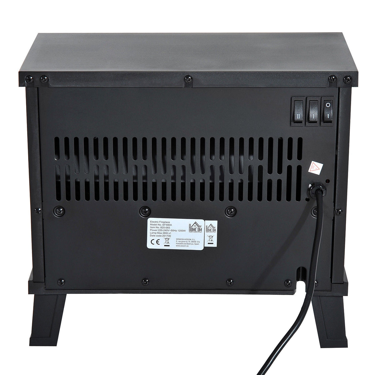 Electric Fireplace Electric Fireplace Stove Standing Fireplace With Flame Effect 600/1200W, Metal, Black, 34X17X31 Cm