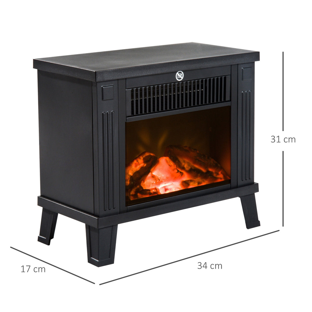 Electric Fireplace Electric Fireplace Stove Standing Fireplace With Flame Effect 600/1200W, Metal, Black, 34X17X31 Cm
