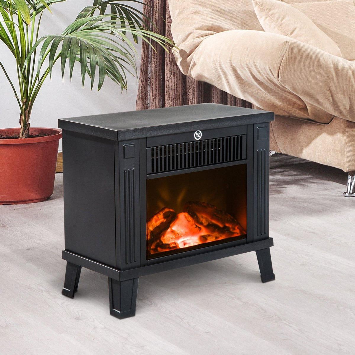 Electric Fireplace Electric Fireplace Stove Standing Fireplace With Flame Effect 600/1200W, Metal, Black, 34X17X31 Cm