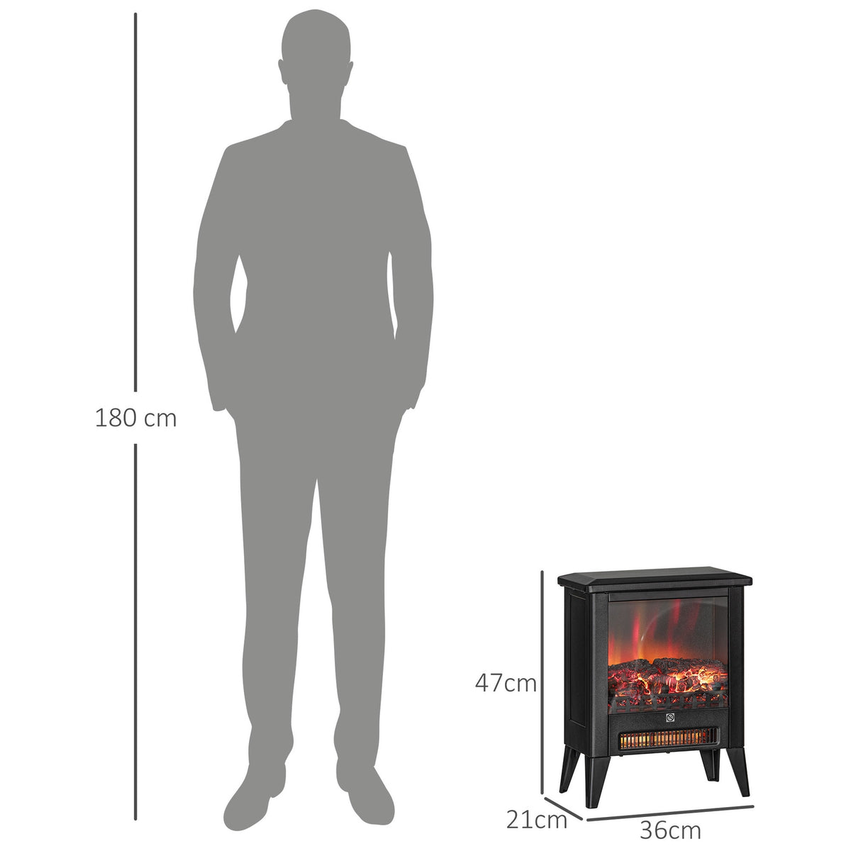 Electric Fireplace Electric Fireplace with Heater, LED Flame Effect, 1800W Freestanding Fireplace with Low Noise, Overheat Protection for Living Room, Bedroom, Black