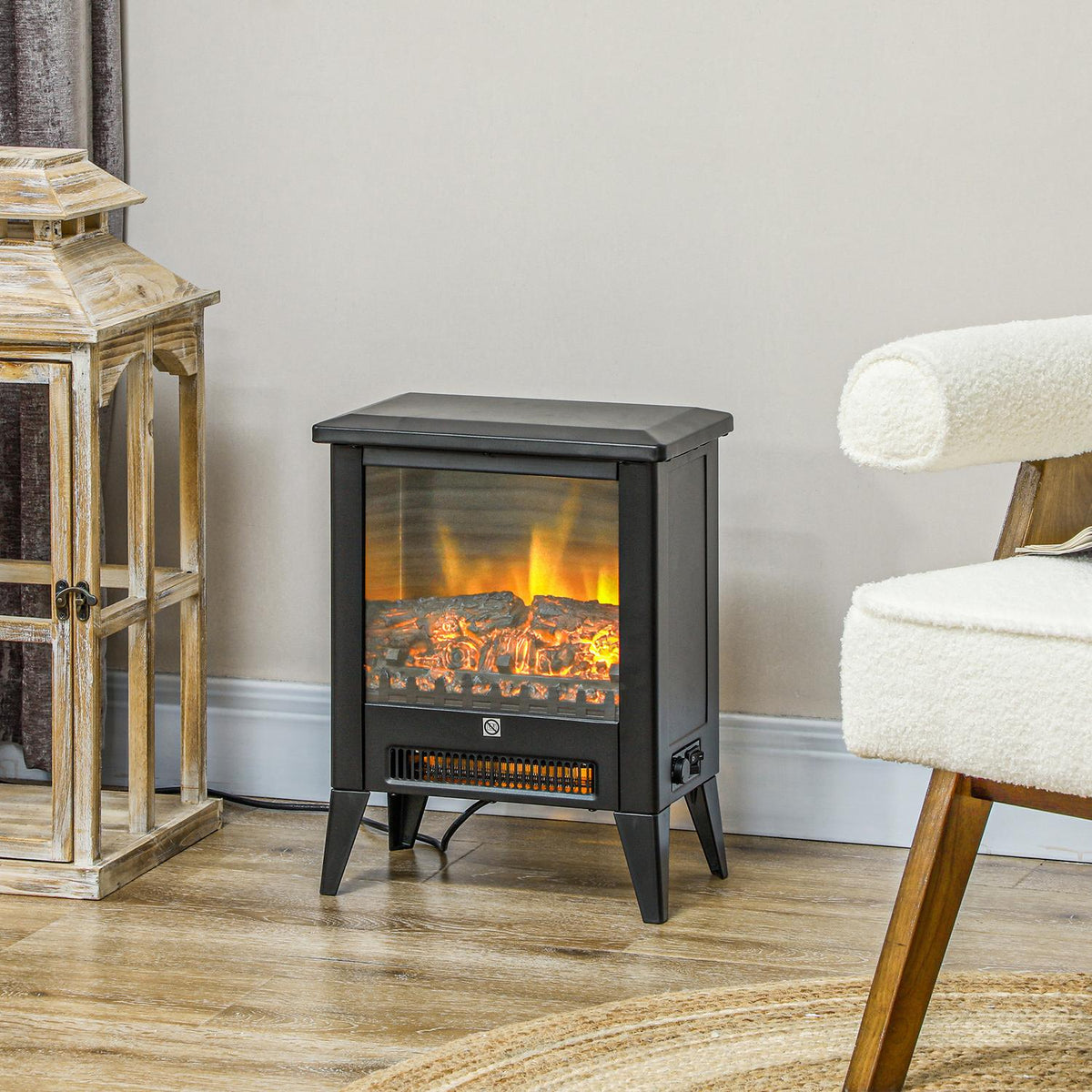 Electric Fireplace Electric Fireplace with Heater, LED Flame Effect, 1800W Freestanding Fireplace with Low Noise, Overheat Protection for Living Room, Bedroom, Black