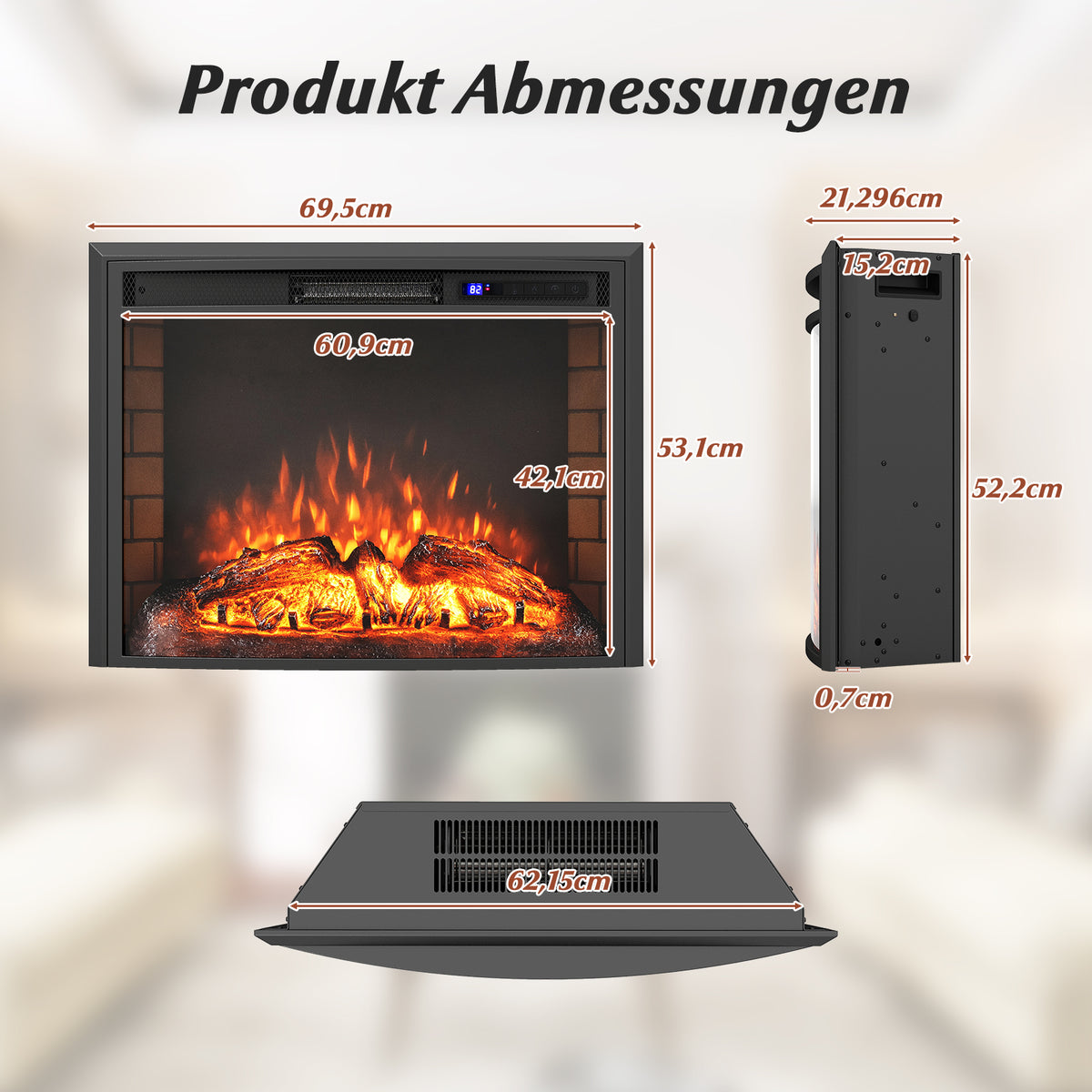 Electric Fireplace Heater, 1500W, Remote Control, Overheat Protection