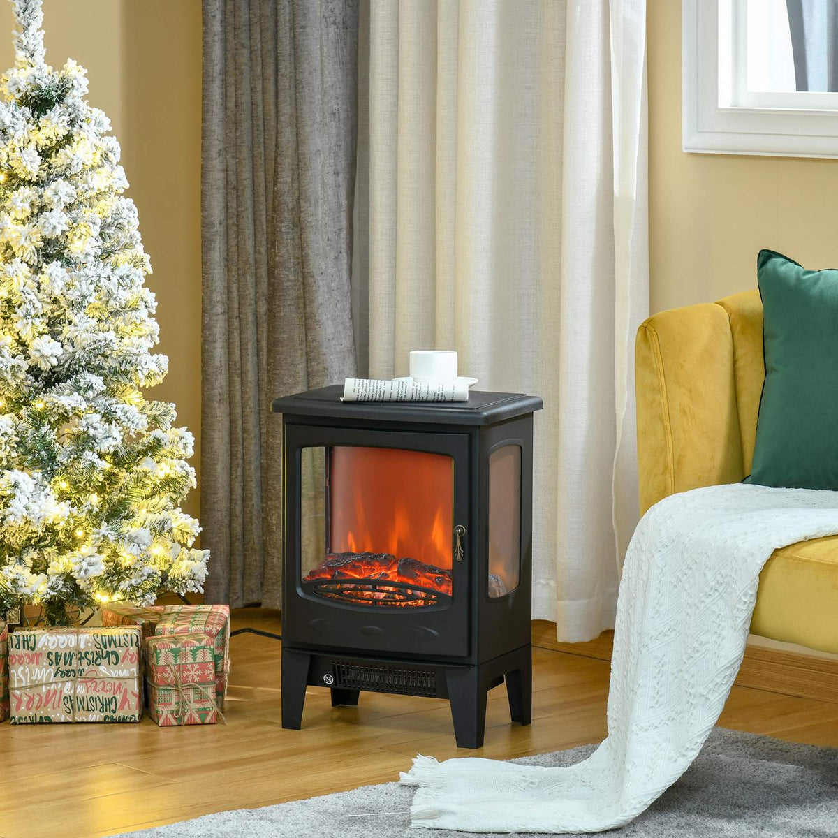 Electric Fireplace Heater, 900W/1800W, 3-Sided View