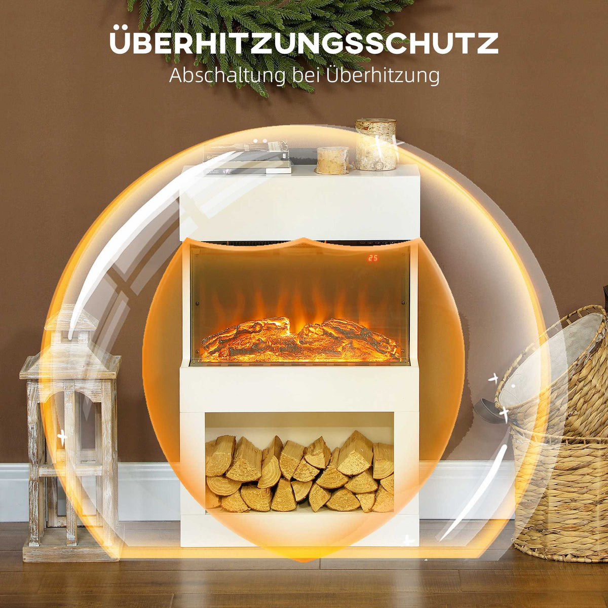 Electric Fireplace Heater, Adjustable Flames, 1000/2000W