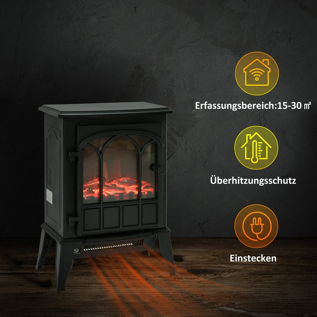 Electric Fireplace, Low-Noise Floor-Standing Fireplace With Led Flame Effect, 2000W Fireplace, Electric Fireplace With Metal Heating Protection
