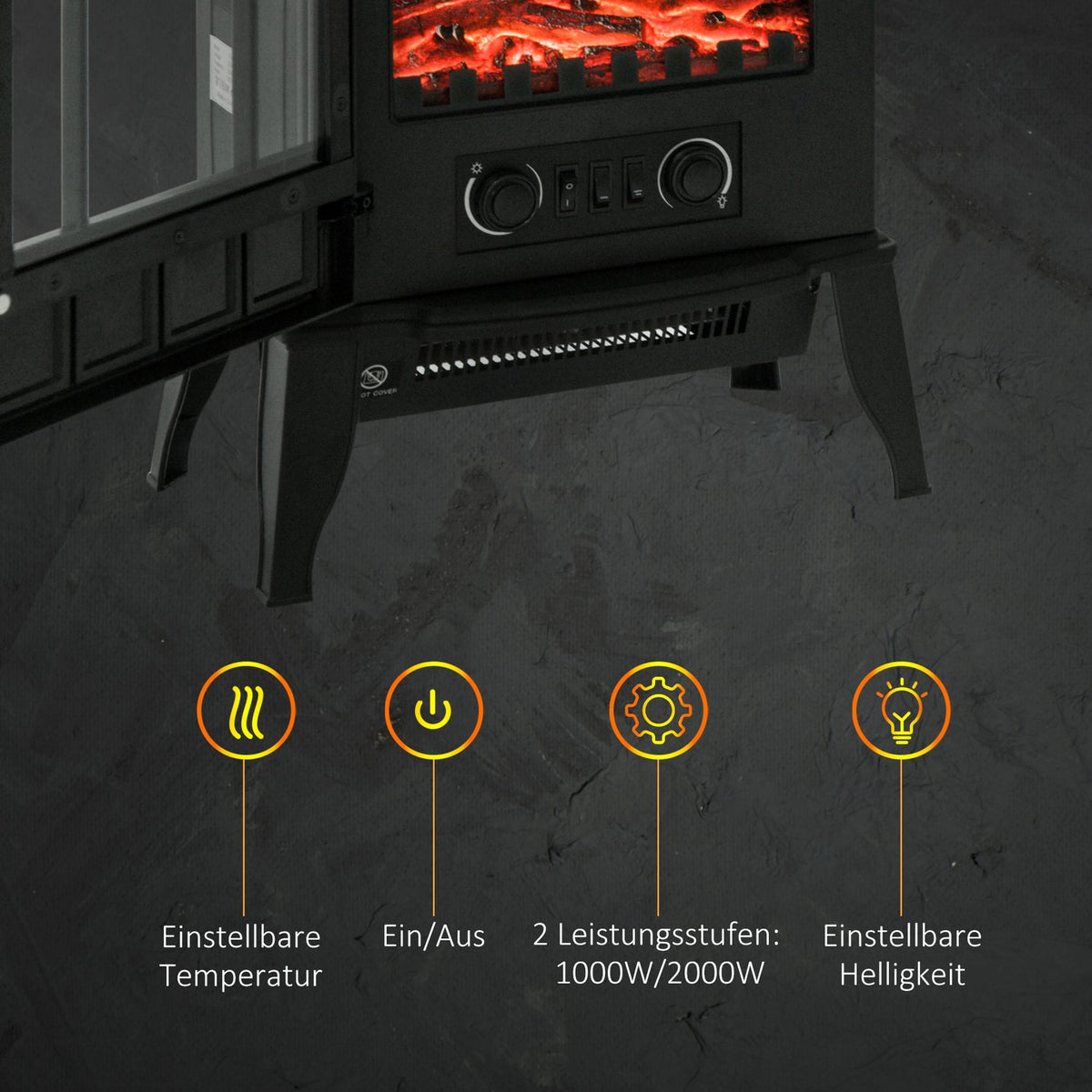Electric Fireplace, Low-Noise Floor-Standing Fireplace With Led Flame Effect, 2000W Fireplace, Electric Fireplace With Metal Heating Protection