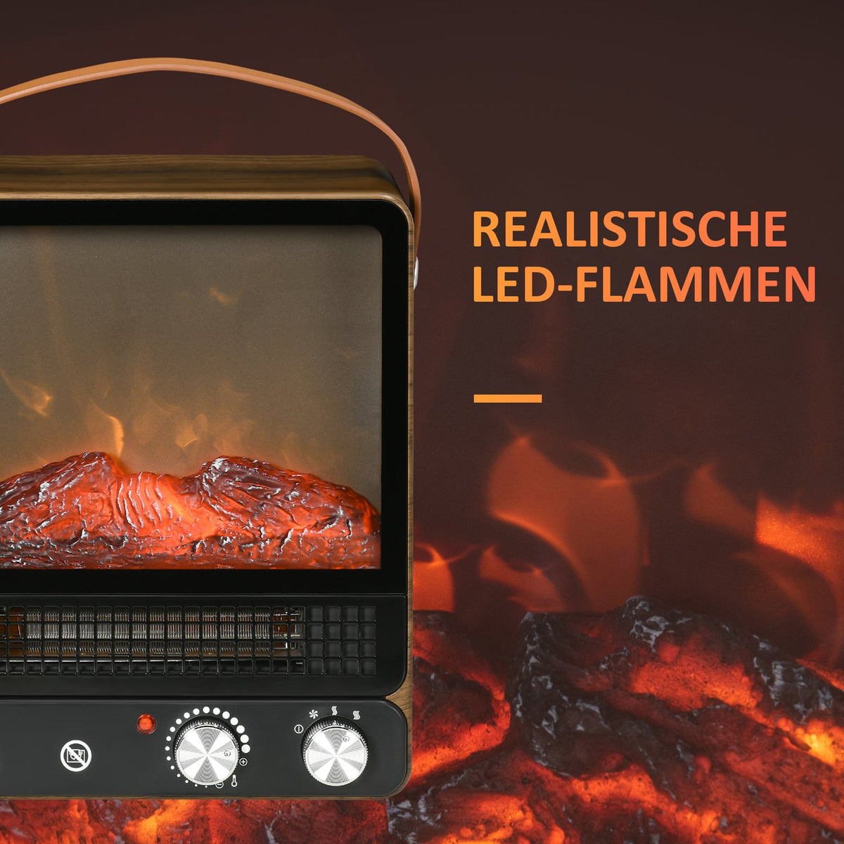 Electric Fireplace With Flame Effect, Low-Noise Free-Standing Fireplace With Handle, Adjustable Fireplace, 750/1500W Interior Heating With Overheating Protection