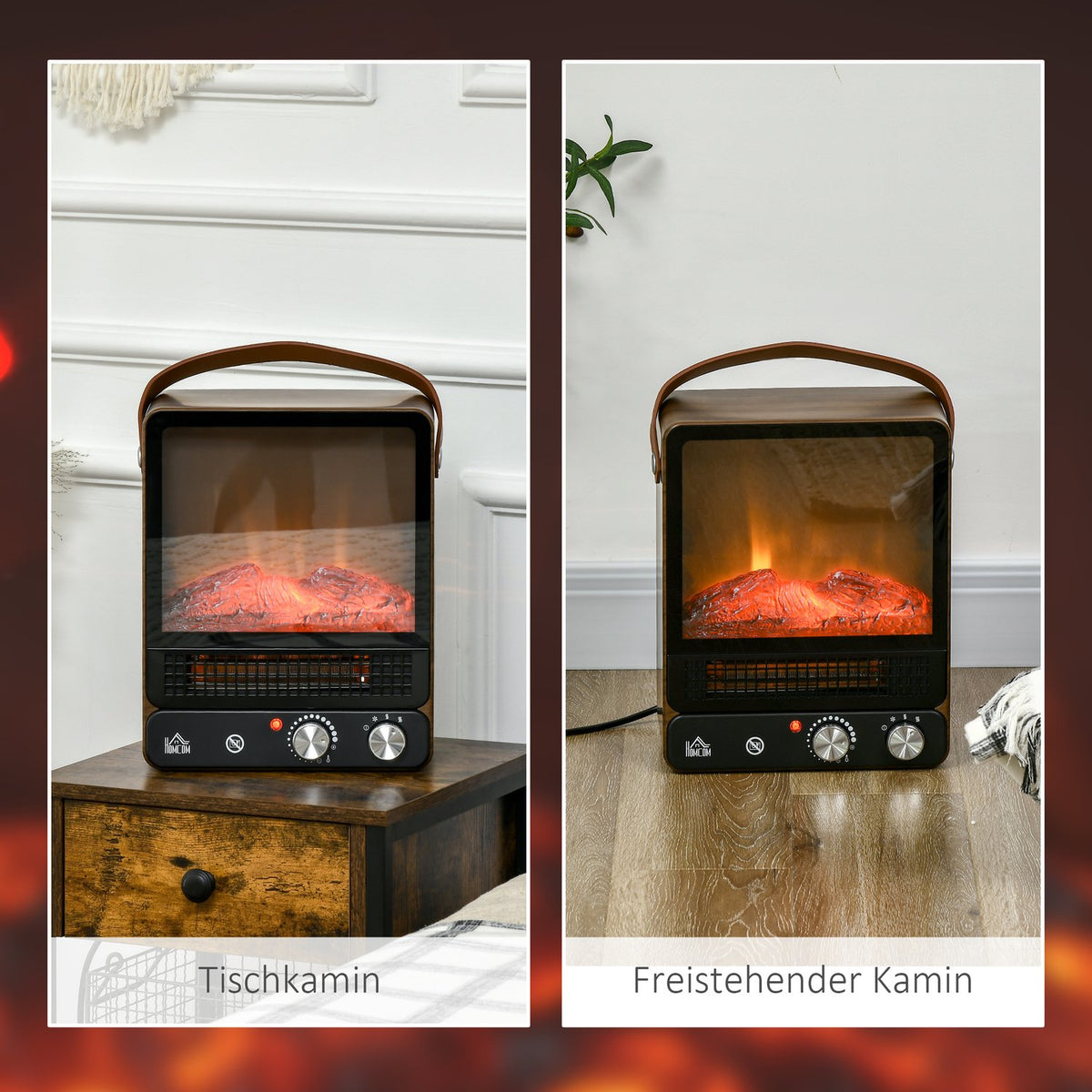 Electric Fireplace With Flame Effect, Low-Noise Free-Standing Fireplace With Handle, Adjustable Fireplace, 750/1500W Interior Heating With Overheating Protection