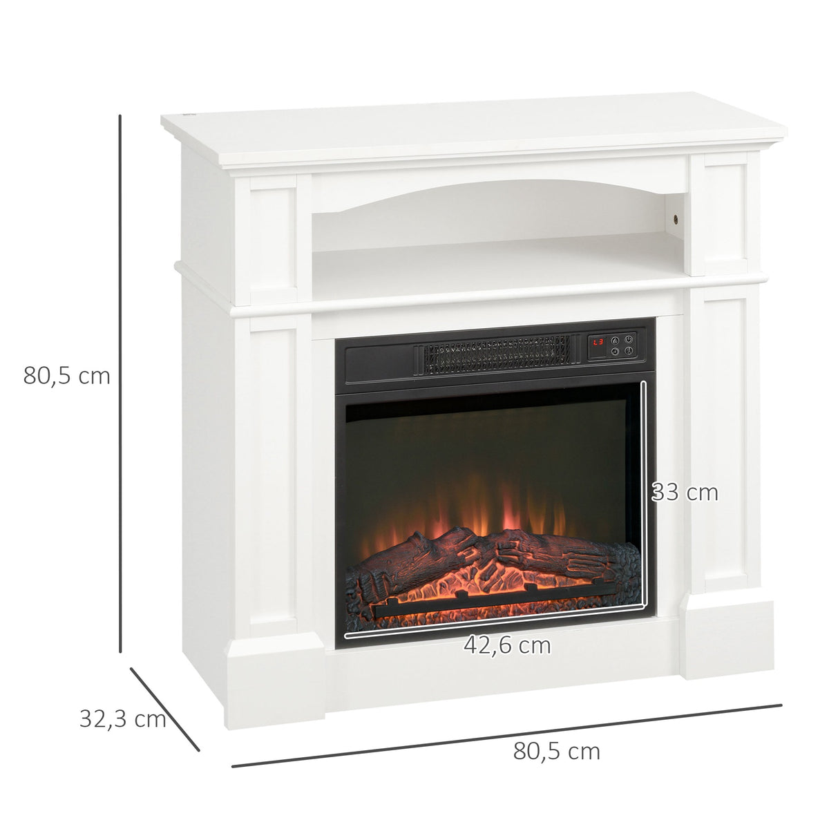 Electric Fireplace with 3D LED Flame, Remote, White/Black
