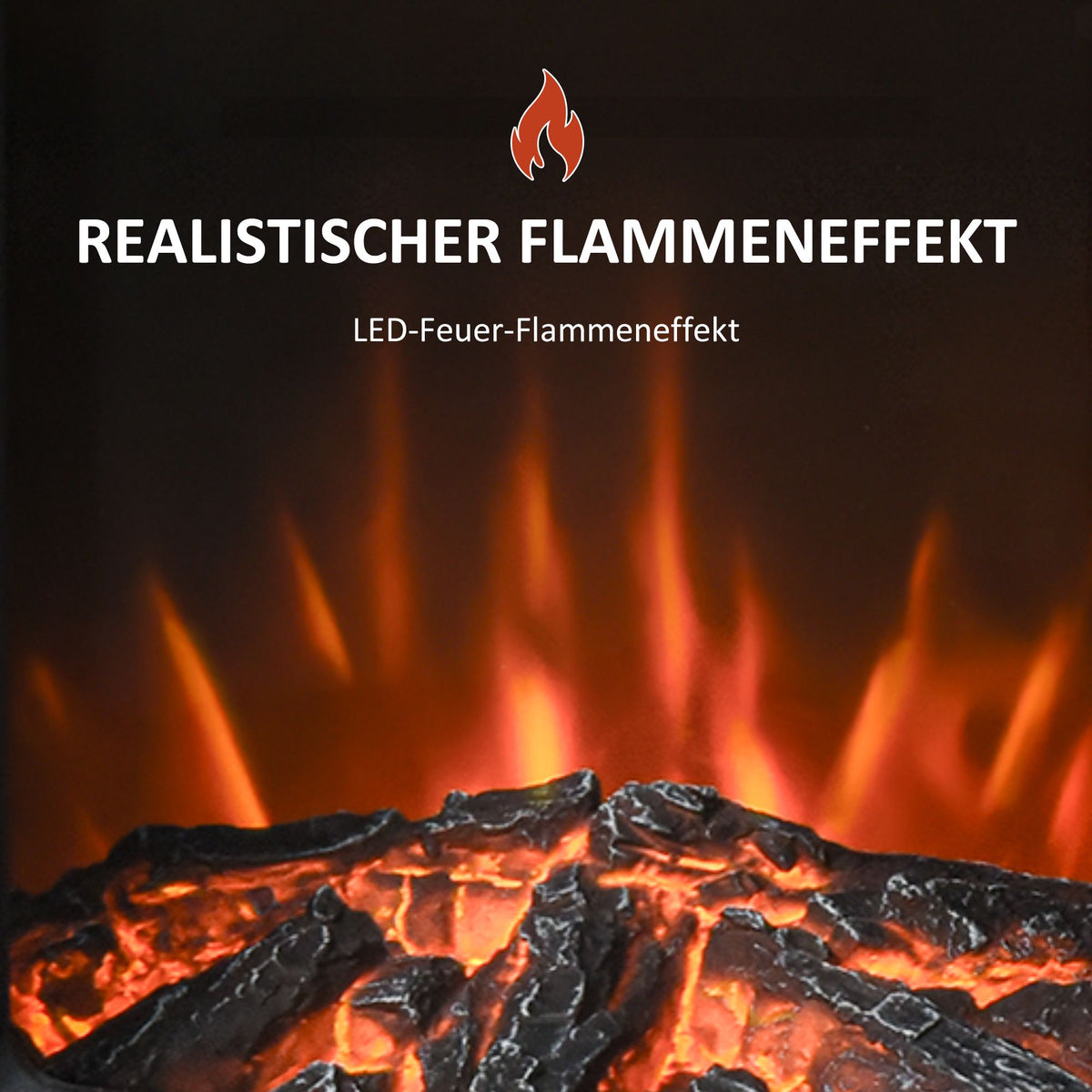 Electric Fireplace with LED Flame, 1000W/2000W, Black