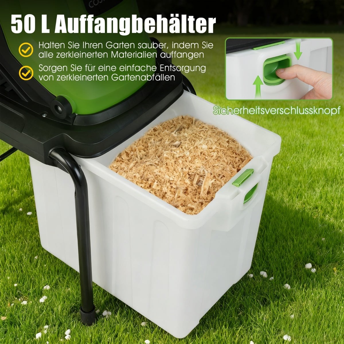 Electric Garden Shredder, 3000W, 50L Bin, 45mm Cut Diameter