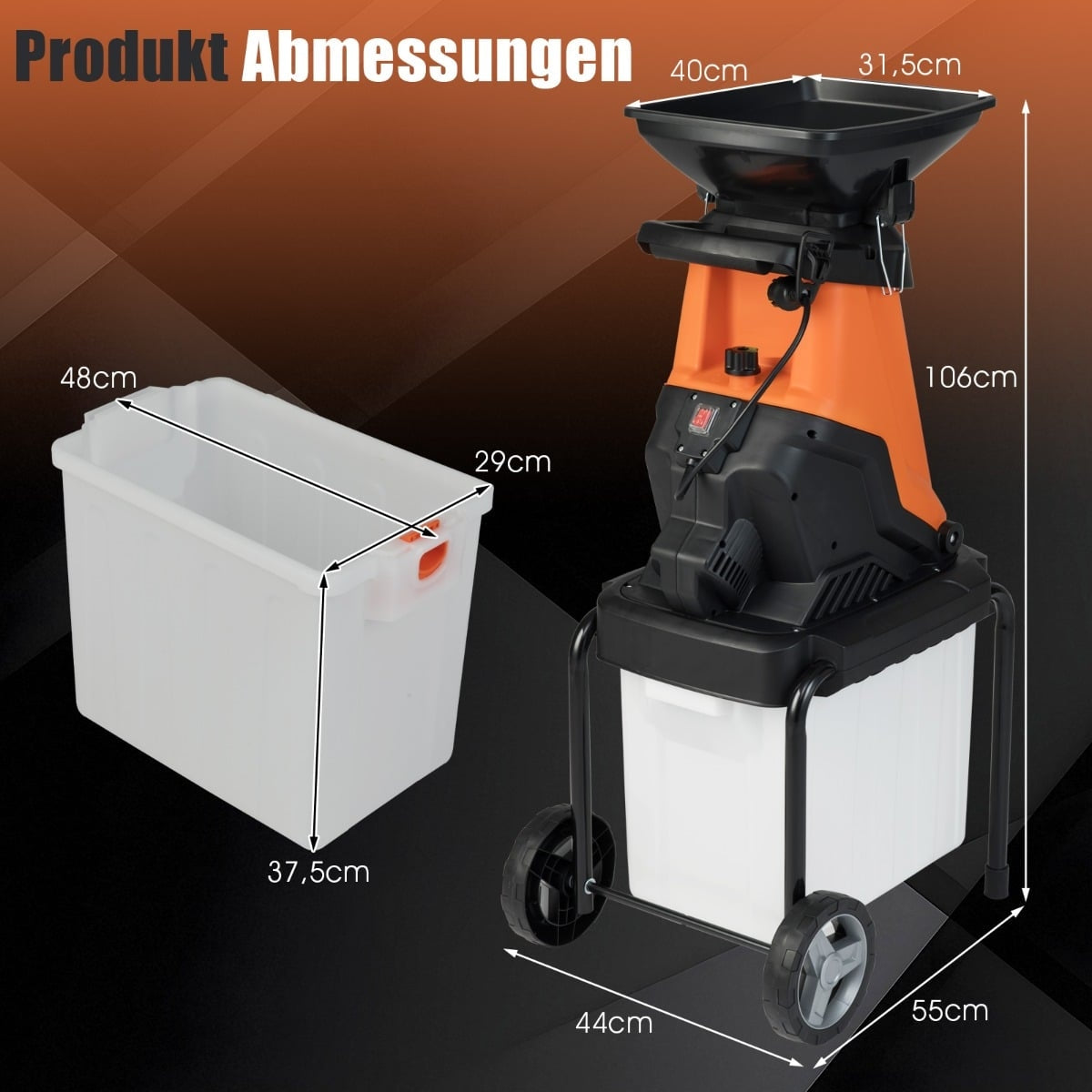 Electric Garden Shredder, 3000W, 50L Collection Bin